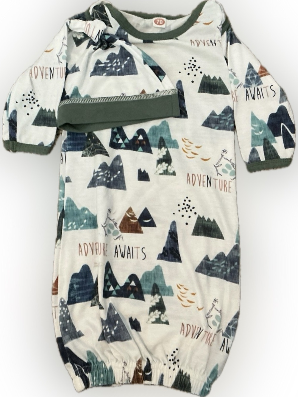 Adventure Awaits Mountain Baby Gown & Hat Set Newborn